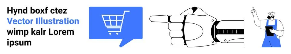 E-commerce Digital Marketing with Robot Hand, Shopping Cart, and Worker Icon Ilustración de archivo