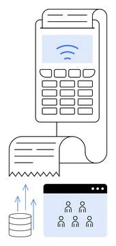 E-commerce, digital payments, transaction processing, wireless technology, da Illustrazione stock