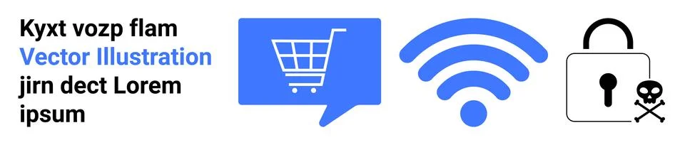 E-commerce, digital security, online shopping, wireless networks, data privac イラスト素材