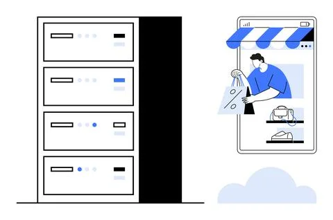 E-commerce, digital storefronts, online retail, cloud storage, app developmen Stock Illustration