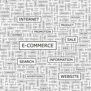 E-COMMERCE E-COMMERCE. Seamless pattern. Word cloud illustration. Copyrigh... Stock Photos