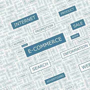 E-COMMERCE E-COMMERCE. Word cloud concept illustration. Wordcloud collage.... Stock Photos