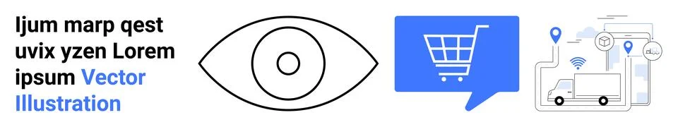 E-commerce Elements Eye, Shopping Cart, and Delivery Tracking with Icons Stock Illustration
