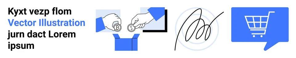 E-commerce Elements with Hand Symbols, Signature, and Shopping Cart Icon Stock Illustration