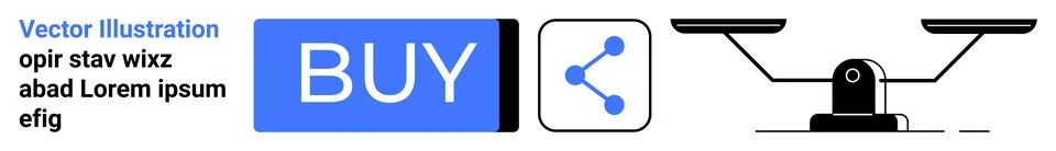 E-commerce Elements Including Blue Buy Button, Share Icon, and Balance Scal.. 库存插图