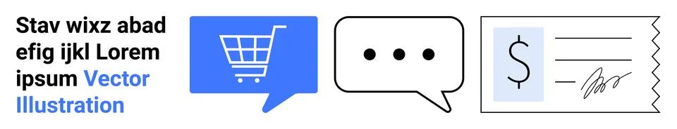E-commerce Elements Including Shopping Cart, Chat Bubble, and Receipt Icon Se Illustrazione stock