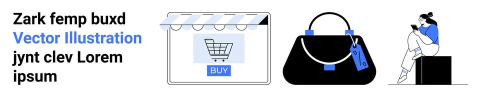E-commerce Elements Online Shopping Cart, Luxury Handbag, and Customer Browsi Stock Illustration
