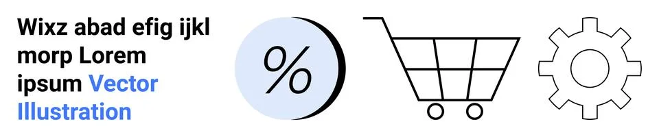 E-commerce Elements Shopping Cart, Percentage Symbol, Gear for Website Design 스톡 일러스트