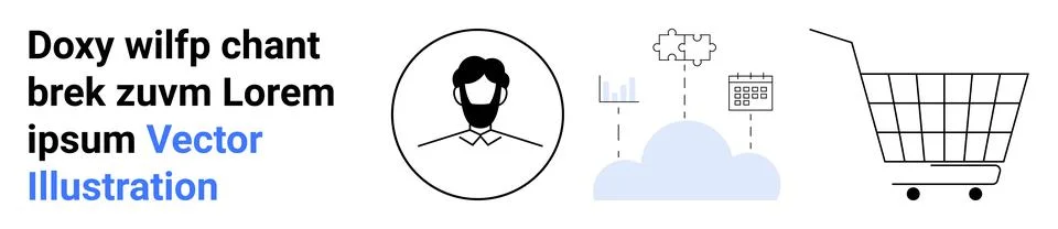 E-commerce Elements with Shopping Cart, Cloud Computing, and User Profile Ico Stock Illustration