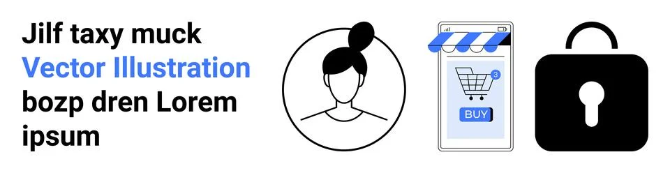 E-commerce Elements with Shopping Cart and Security Icon Vector Artwork 스톡 일러스트