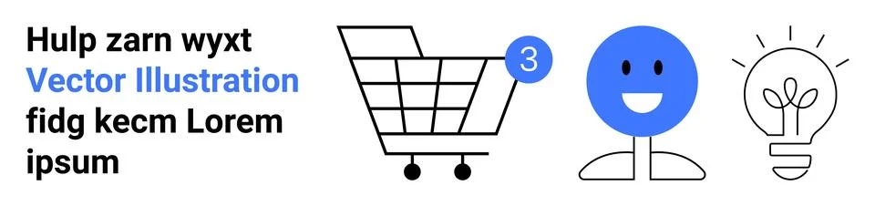 E-commerce Elements with Shopping Cart, User Satisfaction, and Innovative Ide Illustrazione stock