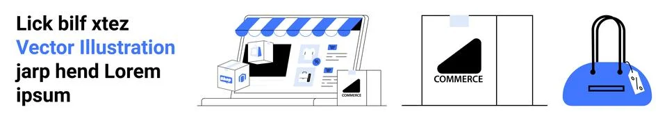 E-commerce Elements Storefront, Shopping Bags, and Packaging for Online Retai Illustrazione stock