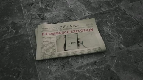 E-commerce Explosion Title on GENERAL NEWSPAPER Stock Footage 343466988