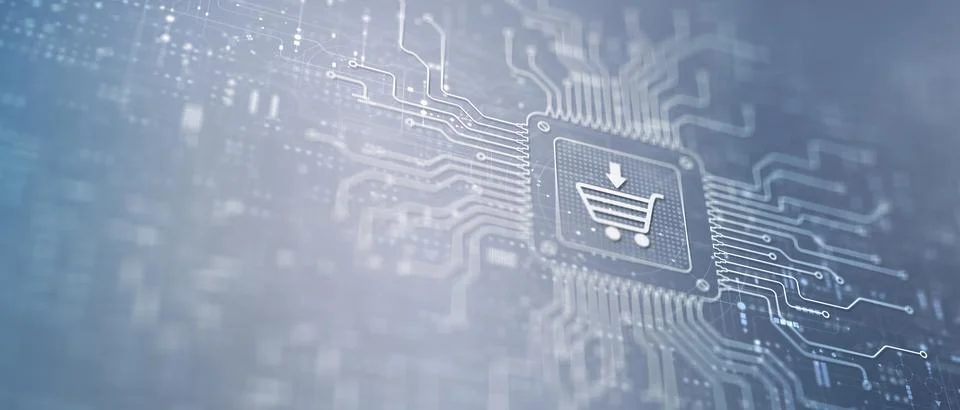 E-Commerce Facilitating Online Transactions Illustrated on a Processor. Stock Photos