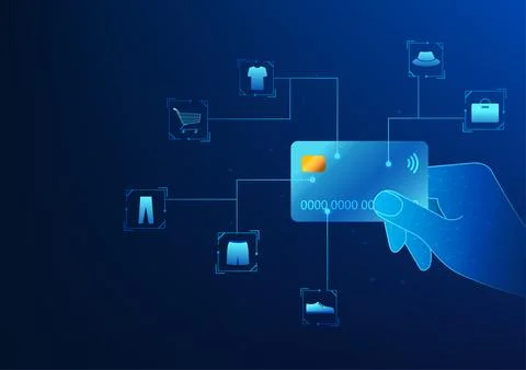 E-commerce financial technology Hand holding credit card with connect icon .. Stock Illustration