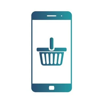 E-commerce flat design concept. Cart icon. Using mobile smart phone for online Stock Illustration