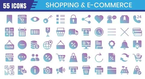 E-Commerce flat gradient icons set. Online shopping icon collection. Vector.. 스톡 일러스트