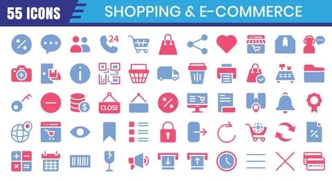 E-Commerce flat two-color icons set. Online shopping icon collection. Vecto.. 스톡 일러스트