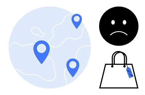 E-commerce, global shopping, geolocation, online retail, consumer sentiment,  Stock Illustration