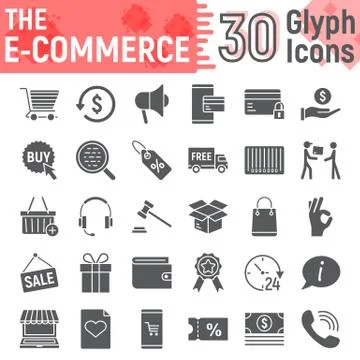 E commerce glyph icon set, Online store symbols Illustrazione stock