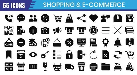 E-Commerce glyph icons set. Online shopping icon collection. Vector illustr.. Stock Illustration