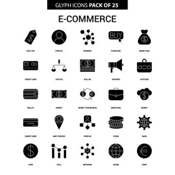 E-Commerce Glyph Vector Icon set Illustrazione stock