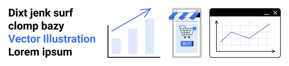 E-commerce Growth Analytics with Cart Purchase and Line Chart Display Stock Illustration