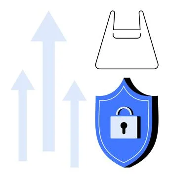 E-commerce Growth and Security Shopping Bag with Shield Lock and Upward Arrow Stock Illustration