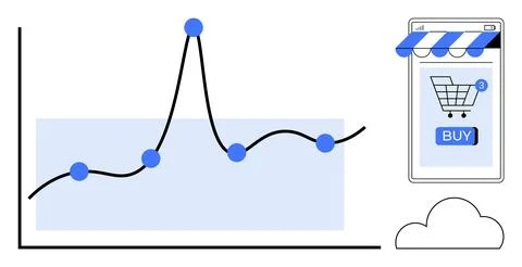 E-commerce Growth Chart and Mobile Shopping App with Buy Button Stock Illustration