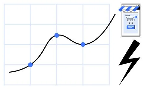 E-commerce Growth Chart with Online Shopping and Sales Analytics Indication Stock Illustration