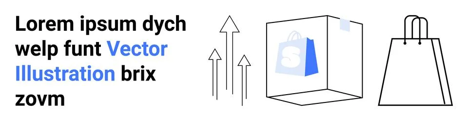E-commerce growth concepts with package, shopping bag, and upward arrows Stock Illustration