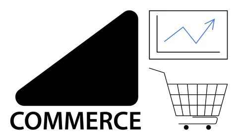E-Commerce Growth Graphic Featuring Shopping Cart and Upward Trend Chart Stock Illustration