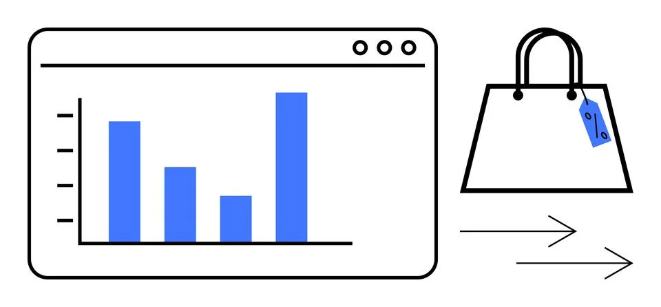 E-commerce Growth Representation with Bar Chart on Screen and Shopping Bag .. Stock-Illustration