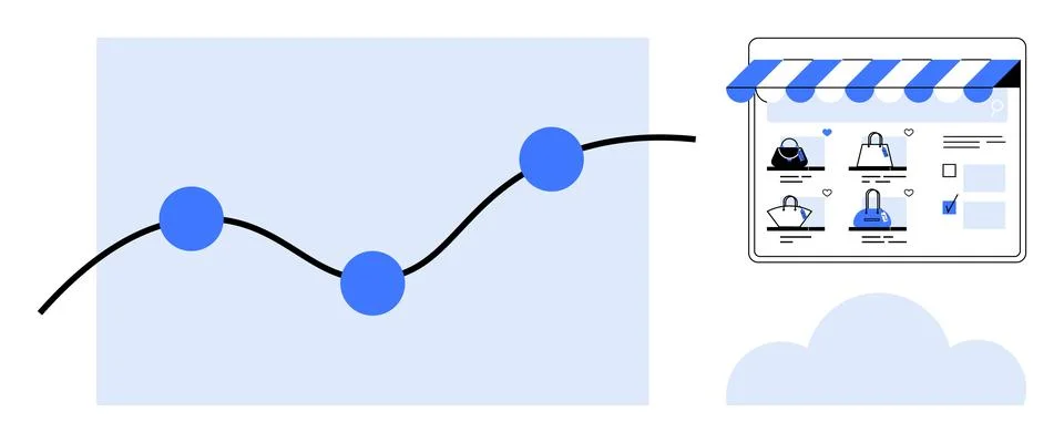 E-commerce growth strategy with chart trend and online store interface 스톡 일러스트