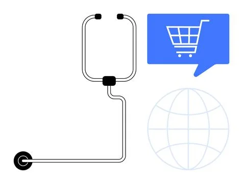 E-commerce health check concept with stethoscope connected to shopping cart.. Stock Illustration