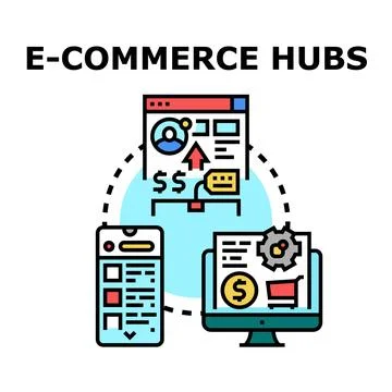 E commerce hubs connecting digital sales channels Stock Illustration