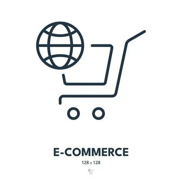 E-Commerce Icon. Cart, Store, Online. Editable Stroke. Simple Vector Icon Stock Illustration