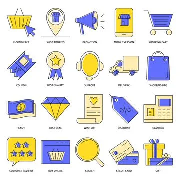 E-commerce icon set in colored line style Stock Illustration