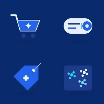 E-commerce icon set with shopping cart, chat bubble, price tag and data cluster Stock Illustration