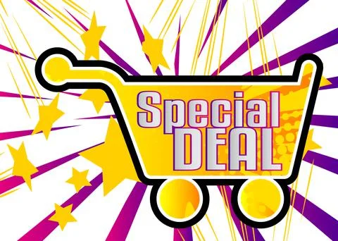 E-commerce icon, Shopping cart symbol. Comic book word sign on abstract comic Stock Illustration