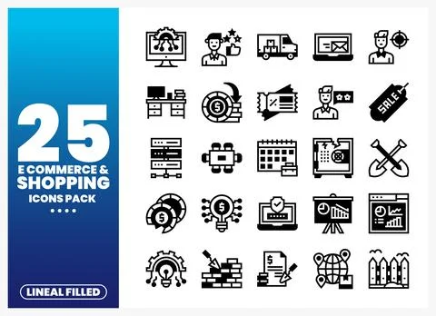 E-commerce icons pack displaying various online shopping and business eleme.. Иллюстрация