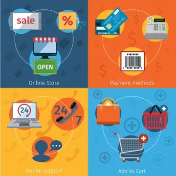 E-commerce icons set flat Stock Illustration