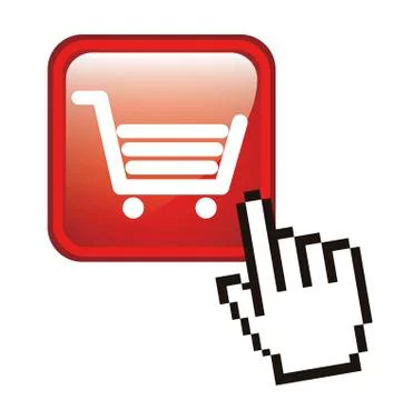 E-commerce illustration with cursor hand and button. vector Stock Illustration