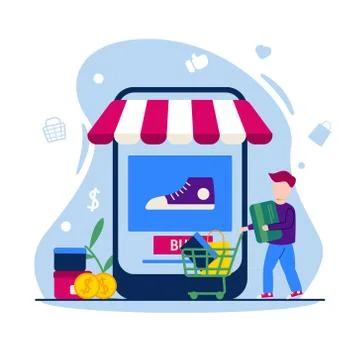 E commerce illustration - online shop concept in flat design - people shoppin Stock Illustration