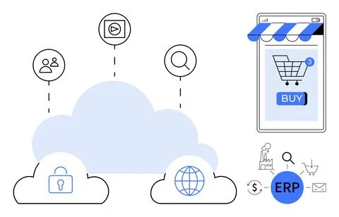 E-commerce Integration and Cloud Computing for ERP Solutions 스톡 일러스트