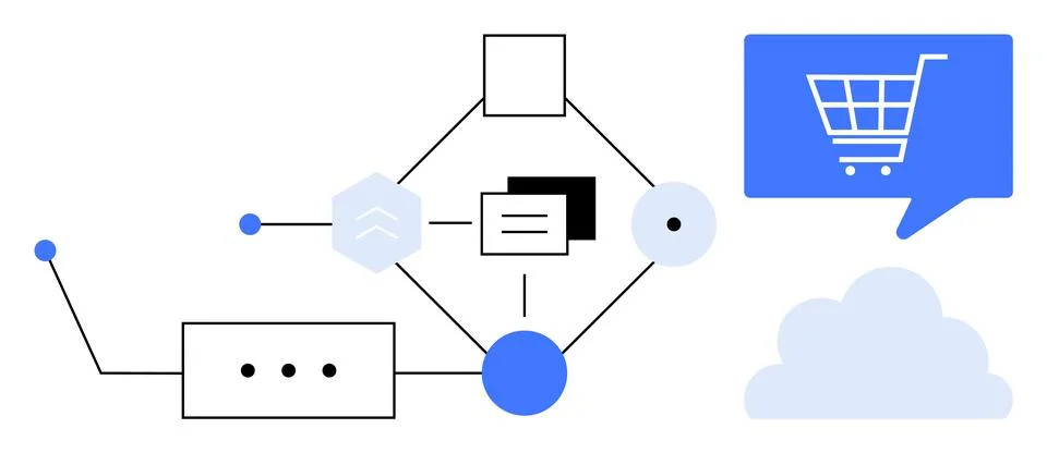 E-commerce Integration Framework with Cloud and Networking Elements Illustrazione stock