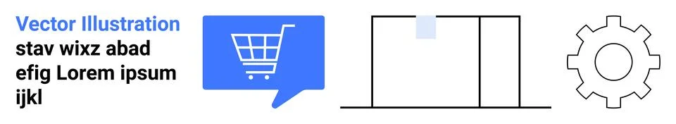E-commerce interface elements with shopping cart, laptop, and settings gear Illustrazione stock