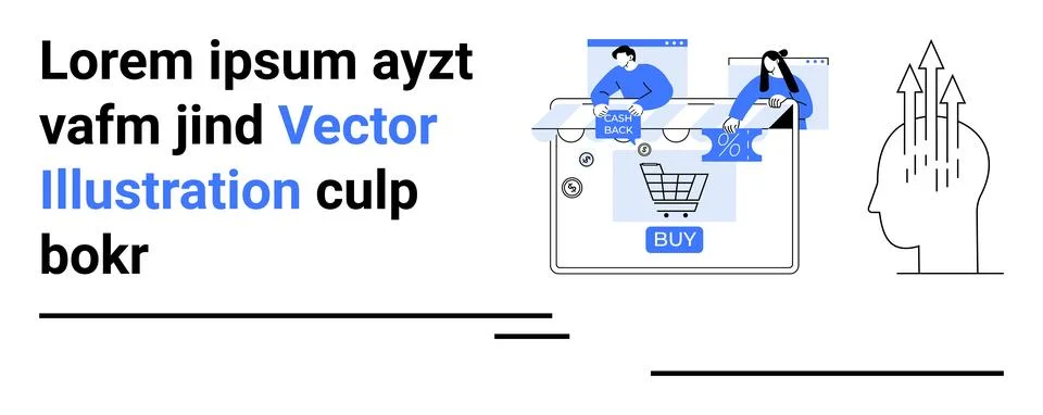 E-commerce Interface with People Shopping Online and Data Analysis Graphics Ilustração Stock