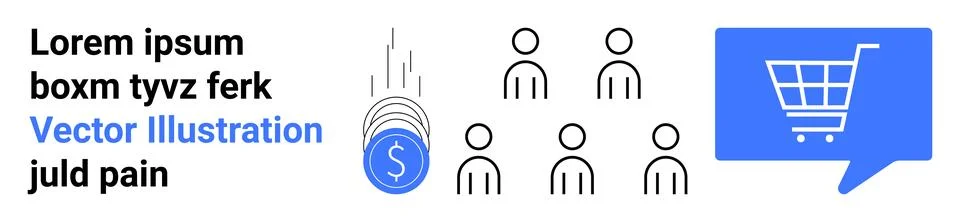 E-commerce Landing Page Elements with Shopping Cart, Coin, and People Icons Illustrazione stock
