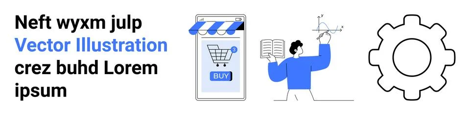 E-commerce, Learning, and Technical Concepts Visualized in a Modern Design Stockillustratie